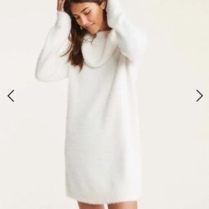 Lou & Grey Loft White Fuzzy Cowl Neck Sweater Dress (XXS)